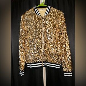 Anna-Kaci Gold Sequin Bomber Jacket